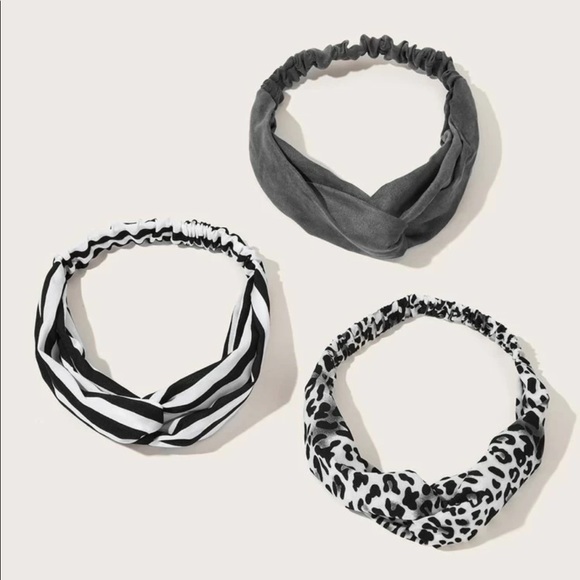 Hand Crafted Accessories - 3pcs Striped & Leopard Headbands